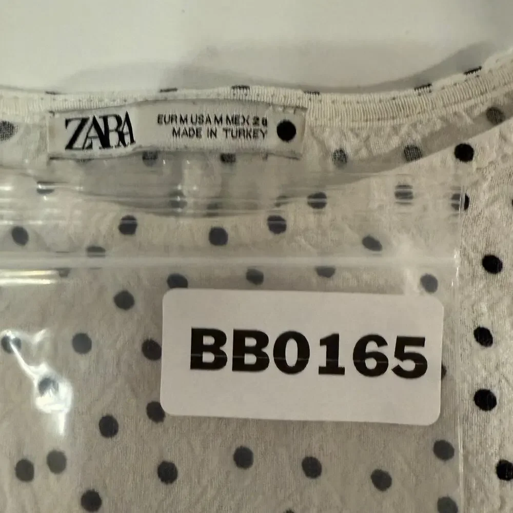 Zara M Womens Polka Dot Puff Sleeve Blouse Black White Classic Retro
